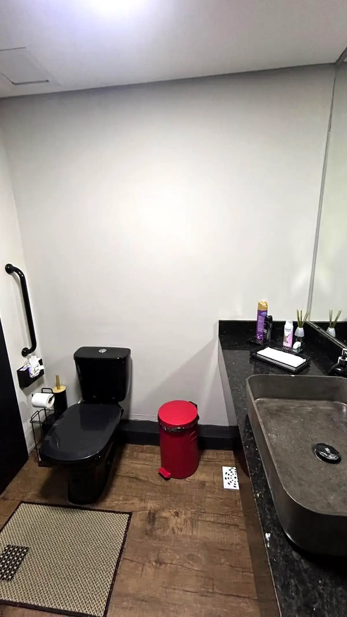 Lavabo Lupin com bancada de pedra e quadros parisienses